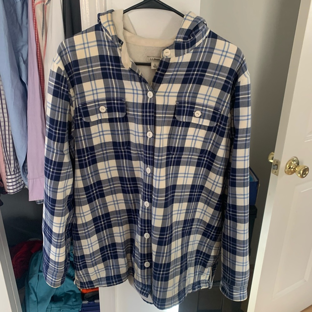 Ll bean fleece hooded flannel, womens large